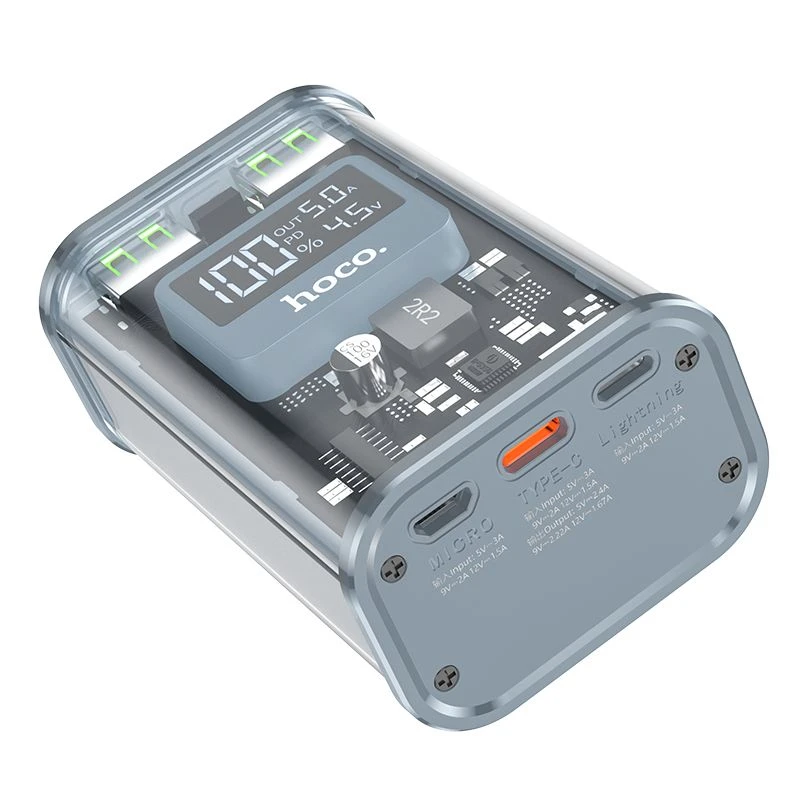 Hoco J105 22.5W Crystal Fast Charging Power Bank 10000 MAh – Gray Color